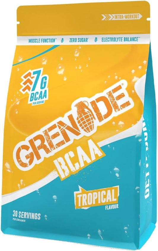 BCAA Intra Workout Powder Zero Sugar Drink Packed with Amino Acids Including B-Vitamins, Magnesium & Glutamine (30 Servings) - Tropical, 390 G (Pack of 1)