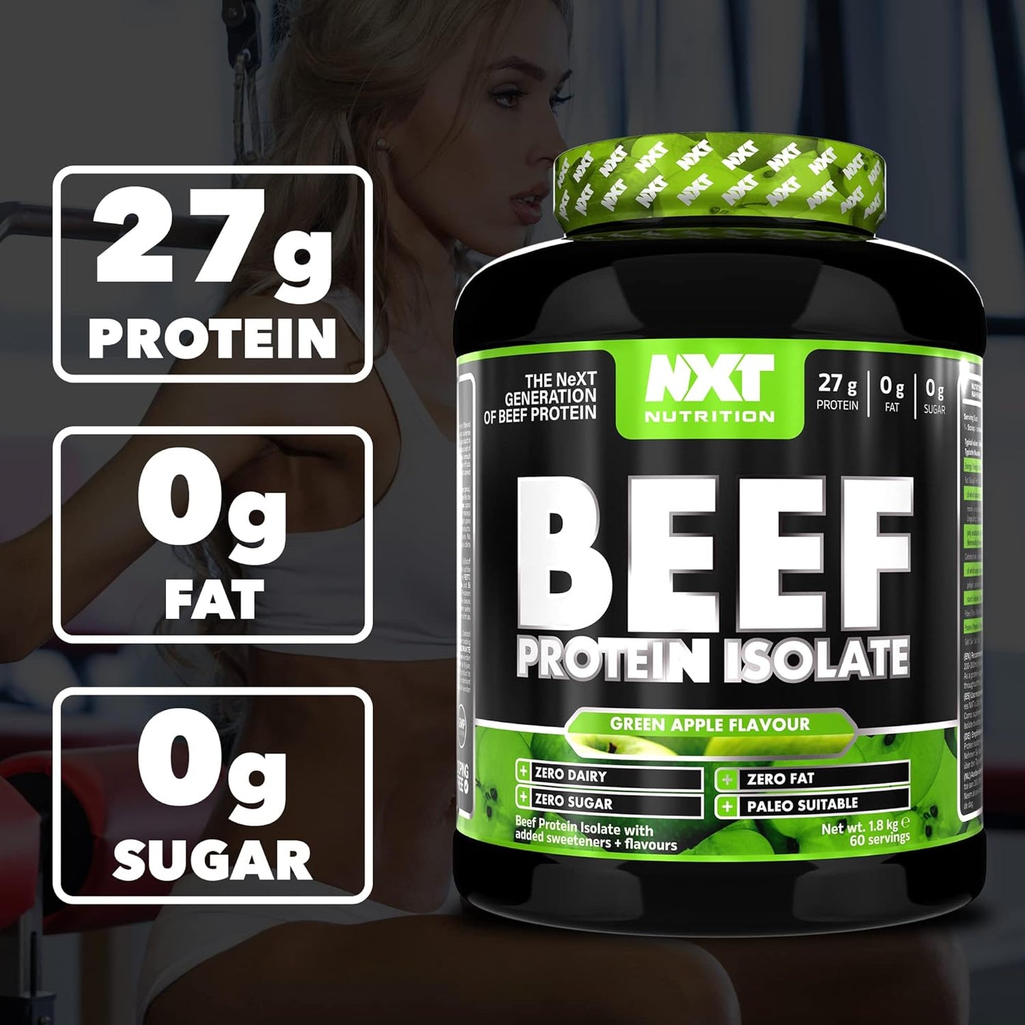Beef Protein Isolate Powder - Protein Powder High in Natural Amino Acids - Paleo, Keto Friendly - Dairy and Gluten Free - Muscle Recovery | 1.8Kg (Apple)