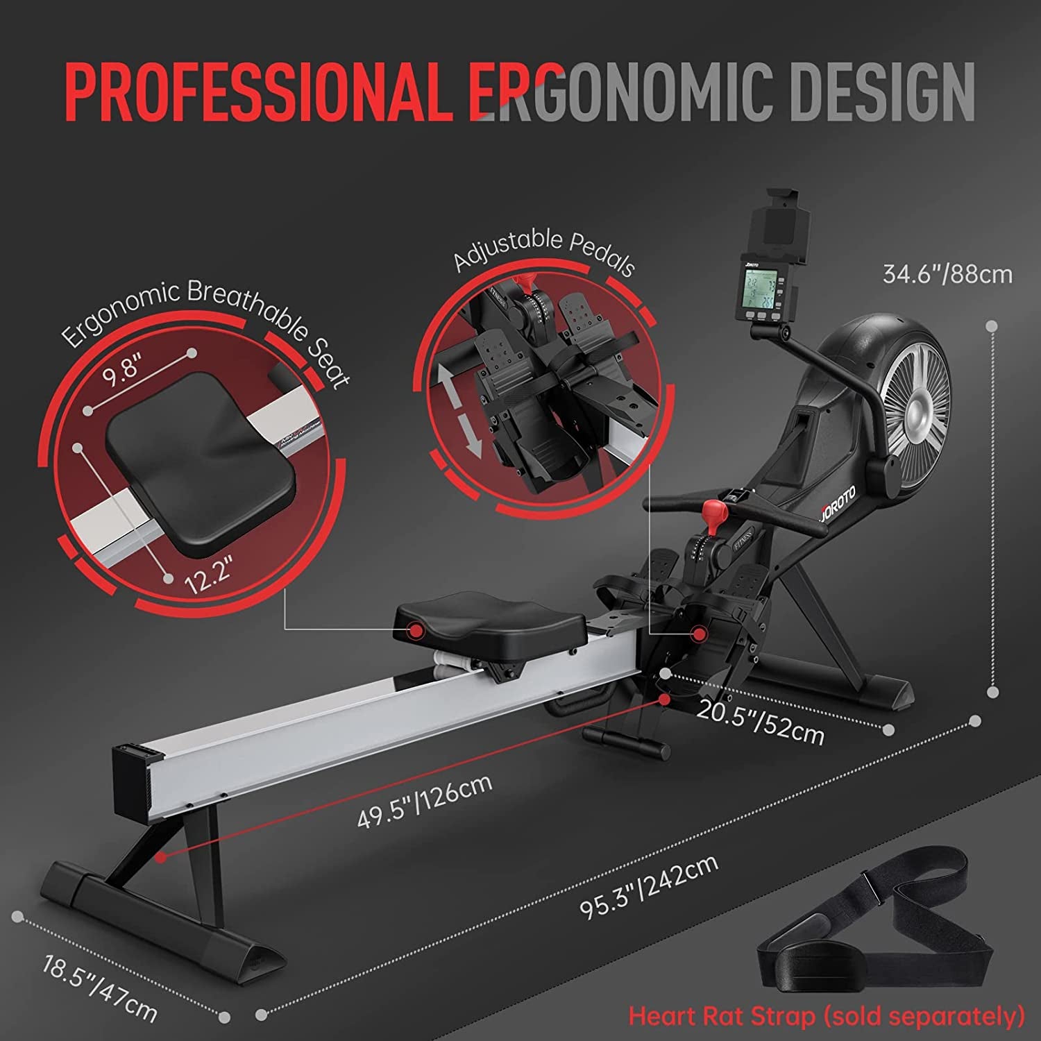 Rowing Machine - Air & Magnetic Resistance Rowing Machines for Home Use, Commercial Grade Foldable Rower Machine with Bluetooth & Smart Backlit Monitor