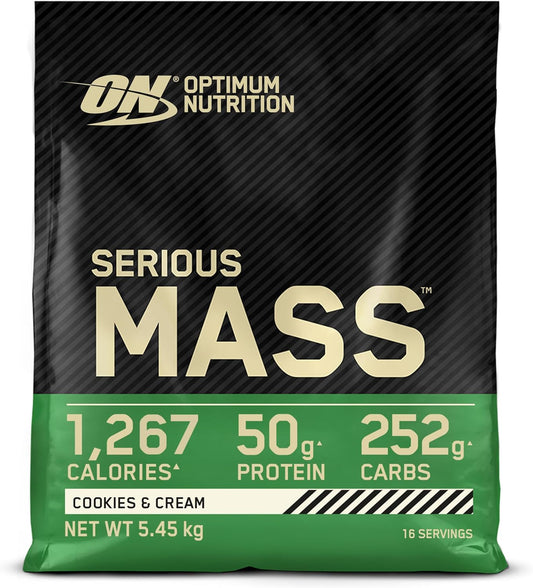 Serious Mass Protein Powder with Creatine, Glutamine, 25 Vitamins and Minerals, Cookies & Cream Flavour, 16 Servings, 5.45KG