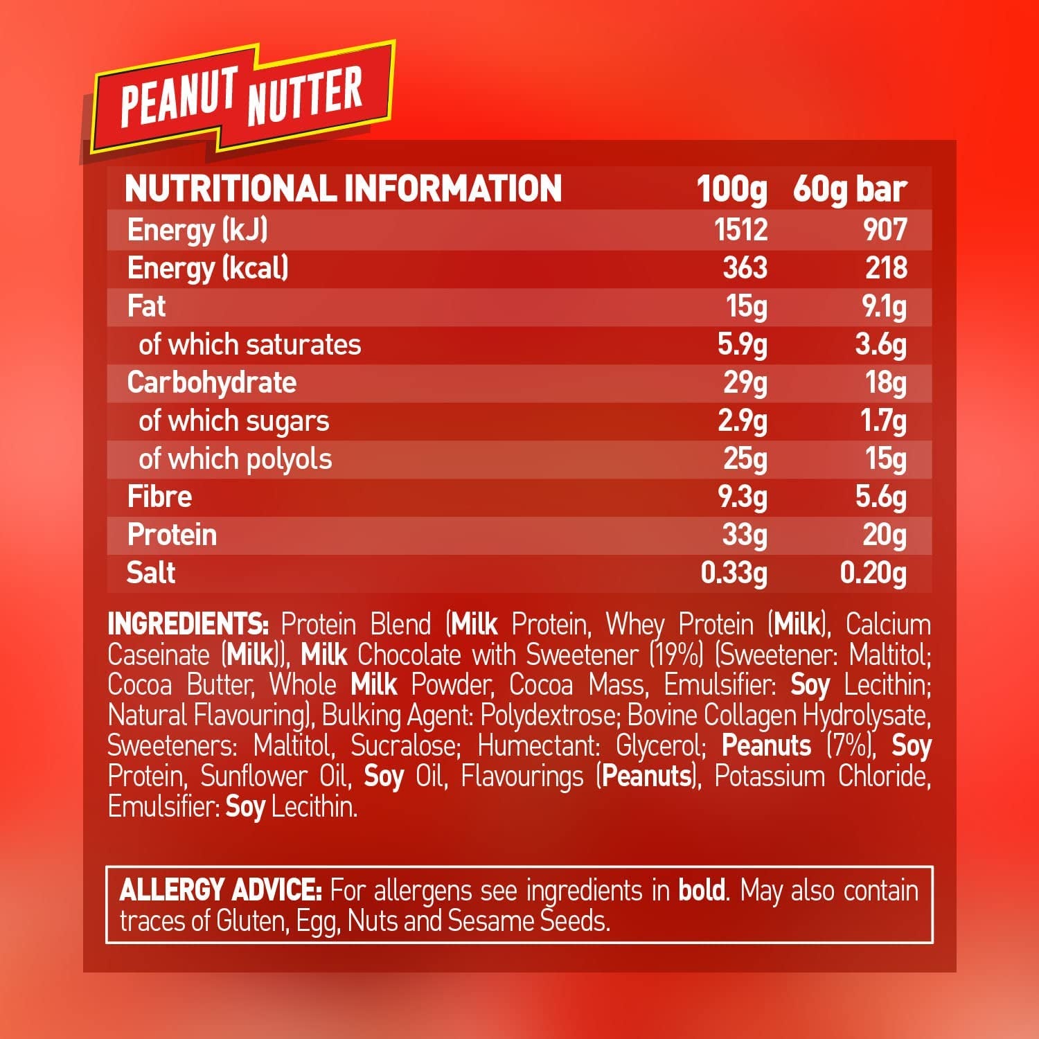 High Protein, Low Sugar Bar - Peanut Nutter, 12 X 60 G