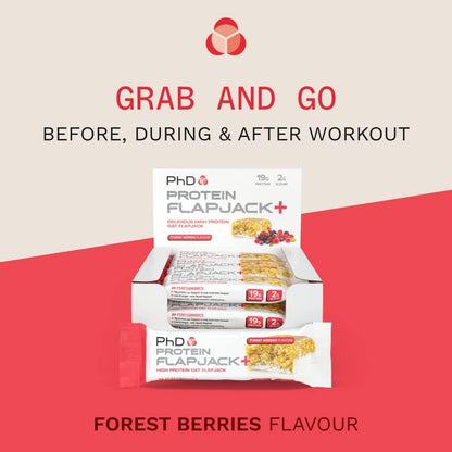 Nutrition | Protein Flapjack+ | High Protein, Low Sugar | Rolled Oats Protein Snack | Complex Carbohydrates and Vitamin E | 19G Protein, 270 Calories | Forest Berries, 12 Bars