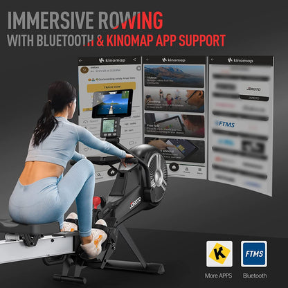 Rowing Machine - Air & Magnetic Resistance Rowing Machines for Home Use, Commercial Grade Foldable Rower Machine with Bluetooth & Smart Backlit Monitor