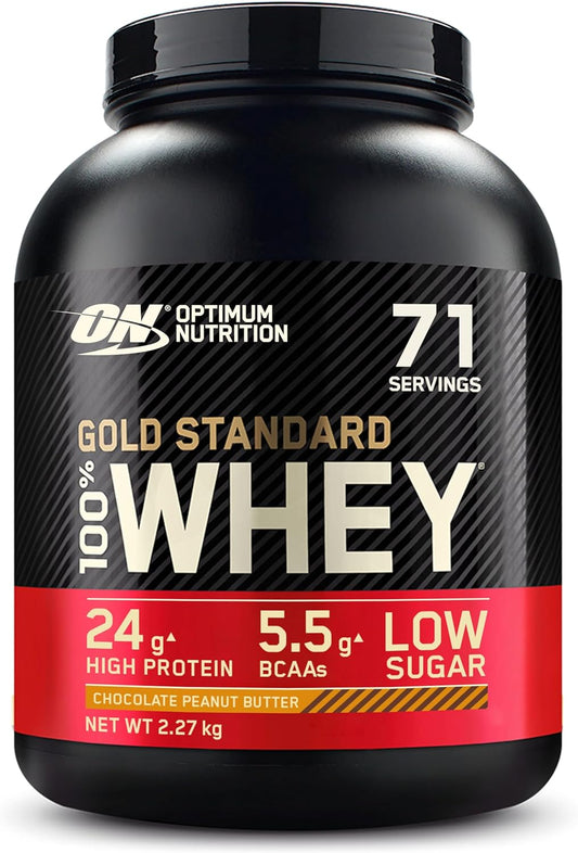 Gold Standard 100% Whey Protein, Muscle Building Powder with Naturally Occurring Glutamine and BCAA Amino Acids, Chocolate Peanut Butter Flavour, 71 Servings, 2.27 Kg