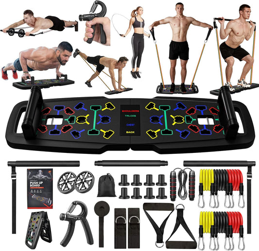 Portable Fitness Kit with 36 Gym Accessories, 22-In-1 Push-Up Plate, Pilates Bar, Resistance Bands, Abdominal Rollers, Home Gym Strength Trainer, Men'S and Women'S Total Body Fitness Equipment