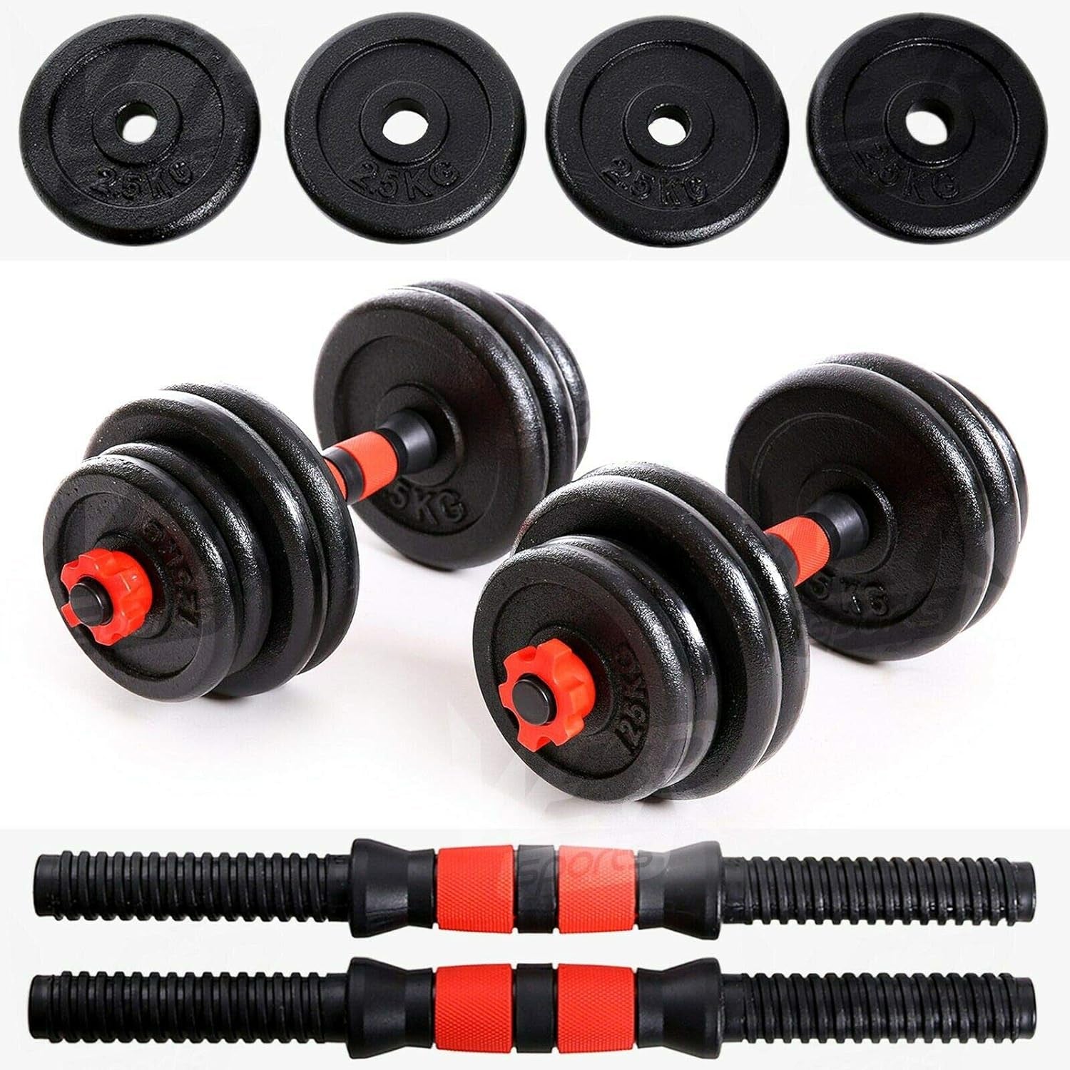 Adjustable Cast Iron Dumbbell Set 15Kg, 20Kg, 25Kg, 30Kg Fitness Gym Exercise Free Weights