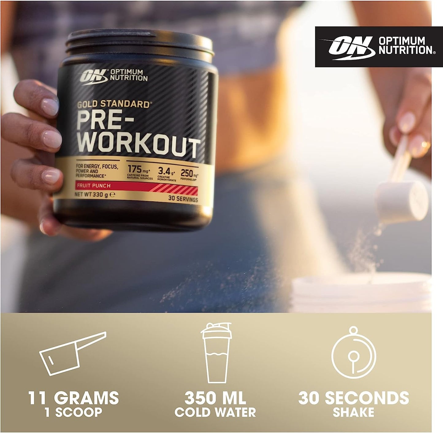 Gold Standard Pre Workout Powder, Energy Drink with Creatine Monohydrate, Beta Alanine, Caffeine and Vitamin B Complex, Fruit Punch, 30 Servings, 330G, Packaging May Vary