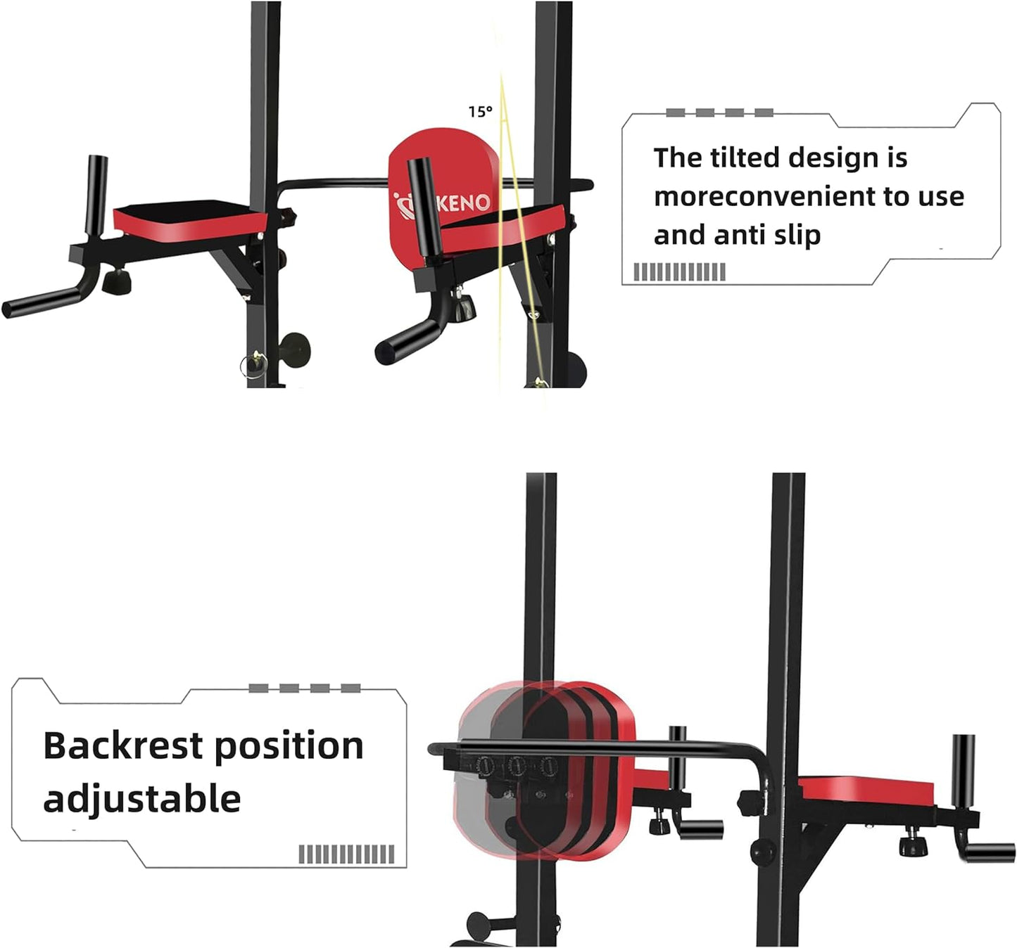 Multifunction Power Tower with Bench Pull up Bar Dip Station for Home Gym Squat Rack Adjustable Workout Strength Training Home Fitness Equipment 440LB