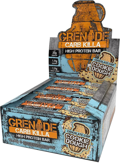 Carb Killa High Protein and Low Carb Bar, 12 X 60 G - Chocolate Chip Cookie Dough (Contains Peanuts)